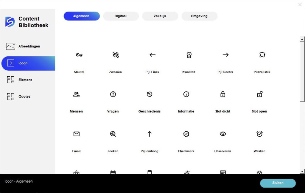 SlideDeck Content Bibliotheek Iconen